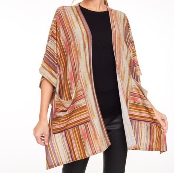 Striped color block knit cardigan with pockets - Picture 4 of 8